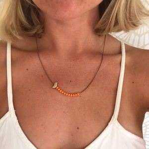 Orange Bead Gold Bird Necklace